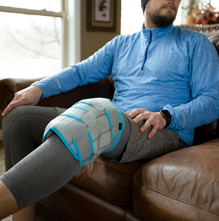 Knee ice brace for rehab therapy